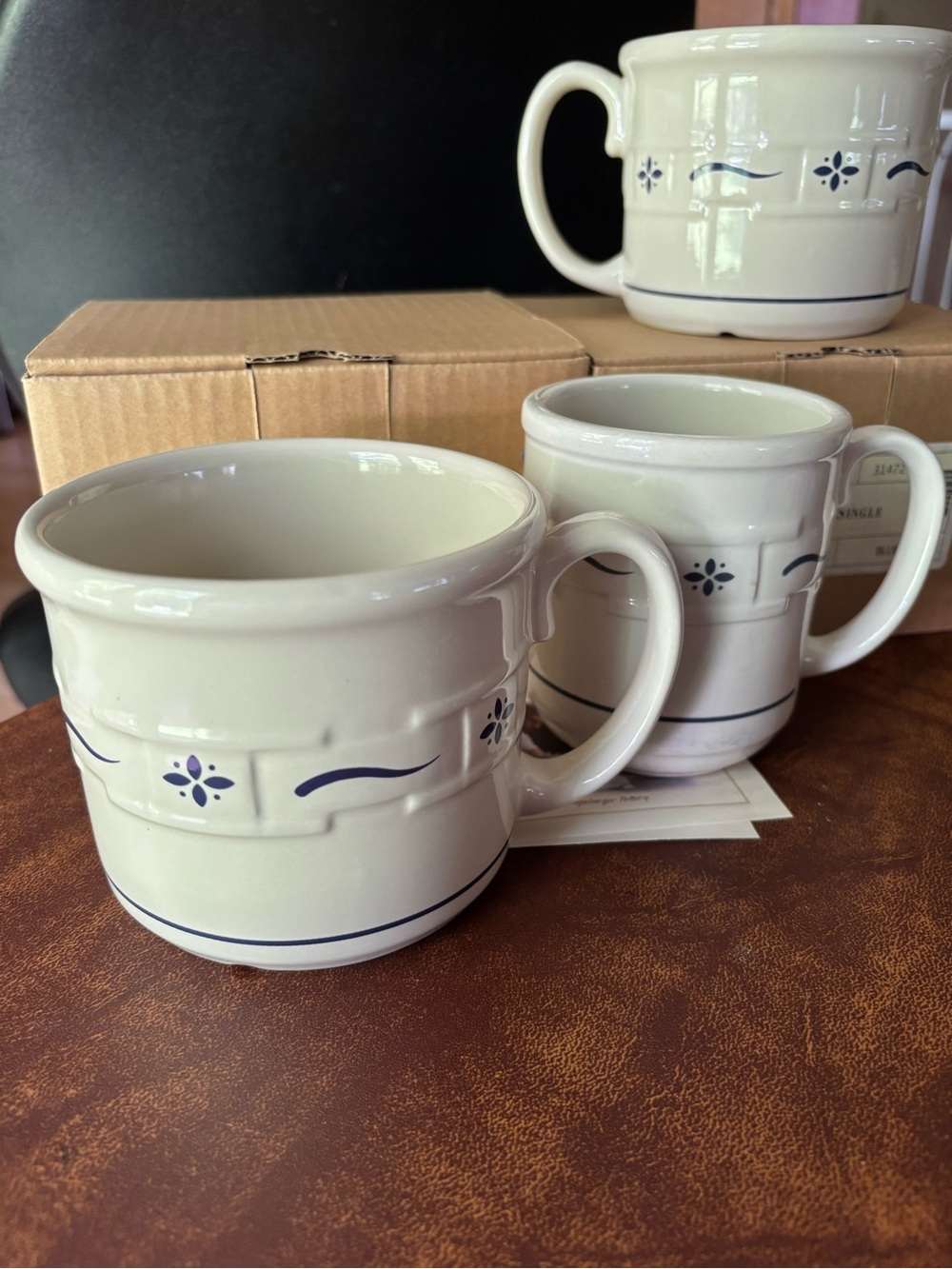 Longaberger Souper Mugs Blue Woven Traditions - Pair NIB - Picture 2 of 2